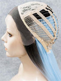 Long Black To Sky Blue Ombre Straight Synthetic Lace Front Wig - FashionLoveHunter