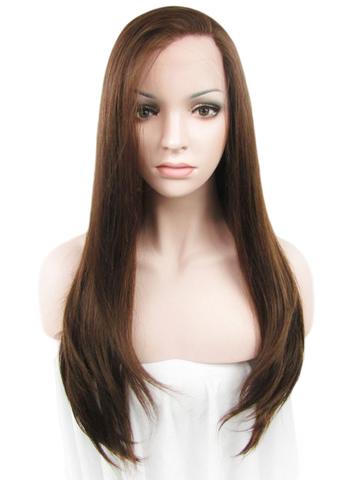 Long Warm Honey Brown Synthetic Lace Front Wig - FashionLoveHunter