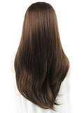 Long Warm Honey Brown Synthetic Lace Front Wig - FashionLoveHunter