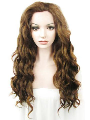 Long Medium Ash Brown Wavy Synthetic Lace Front Wig - FashionLoveHunter