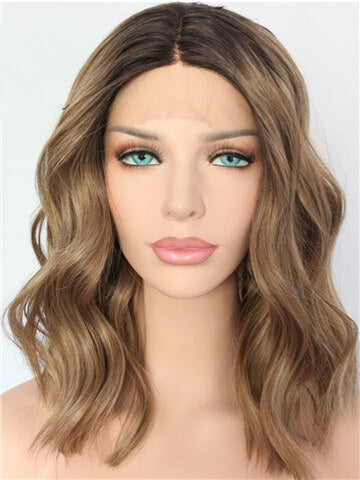 Short Chocolate Saddle Brown Bob Wave Synthetic Lace Front Wig