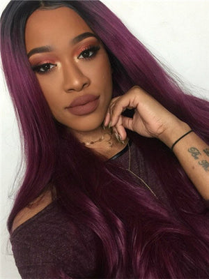 Long Auburn Diva Dark Red Ombre Wave Synthetic Lace Front Wig