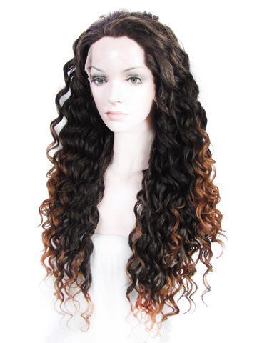 Long Black Brown Mixed Curly Synthetic Lace Front Wig  display picture 3