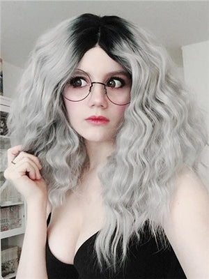 Short Black To Grey Bob Curly Shaun Synthetic lace front wig - FashionLoveHunter