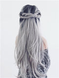 Long Black To Grey Ombre Straight Synthetic Lace Front Wig - FashionLoveHunter