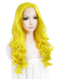 Bright Lemon Yellow Wave Long Synthetic Lace Front Wig - FashionLoveHunter
