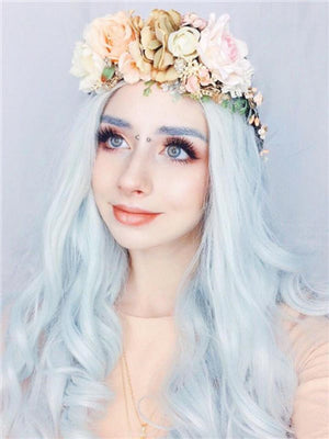 Bright Mint Green Long Wave Synthetic Lace Front Wig - FashionLoveHunter