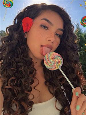 Chestnut Brown Mixed Ombre Curly Long Synthetic Lace Front Wig - FashionLoveHunter