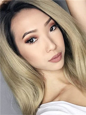 Long Caramel Delight Blonde Gold Ombre Wavy Synthetic Lace Front Wig - FashionLoveHunter
