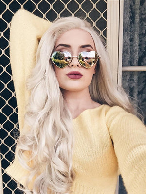 Christina Style Blonde Light Gold Wavy Long Synthetic Lace Front Wig - FashionLoveHunter