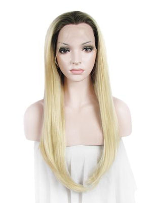Long Black Root To Blonde #613 Ombre Straight Lace Front Wig - FashionLoveHunter