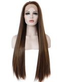 Long Brown Chocolate Ombre Straight Synthetic Lace Front Wig