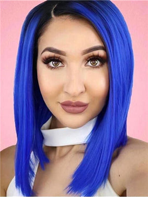Dark Blue Azure Short Ombre Bob Synthetic Lace Front Wig - FashionLoveHunter
