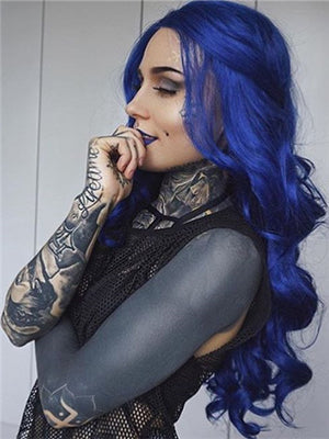 Dark Blue Drag Queen Wave Long Synthetic Lace Front Wig - FashionLoveHunter