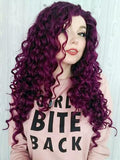 Dark Purple Curly Long Synthetic Lace Front Wig