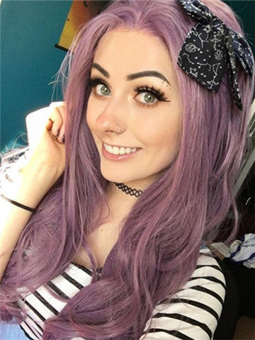 Long Lilac Purple Wave Synthetic Lace Front Wig - FashionLoveHunter