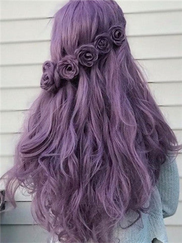 Long Lilac Purple Wave Synthetic Lace Front Wig - FashionLoveHunter