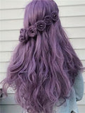 Long Lilac Purple Wave Synthetic Lace Front Wig - FashionLoveHunter