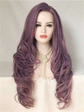 Long Lilac Purple Wave Synthetic Lace Front Wig - FashionLoveHunter