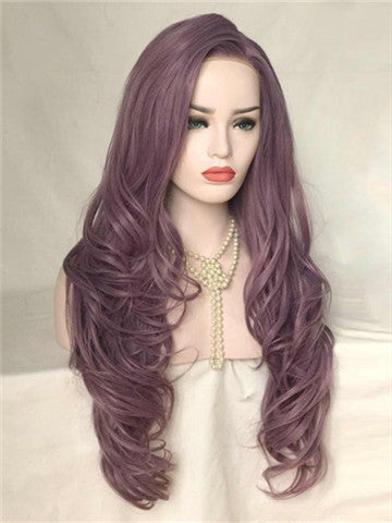 Long Lilac Purple Wave Synthetic Lace Front Wig - FashionLoveHunter