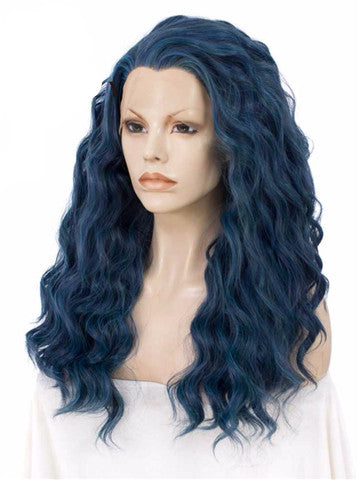 Long Lake Blue Wave Synthetic Lace Front Wig - FashionLoveHunter
