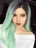 Galway Green Mint Ombre Long Straight Synthetic Lace Front Wig