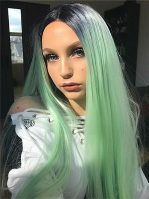 Galway Green Mint Ombre Long Straight Synthetic Lace Front Wig - FashionLoveHunter