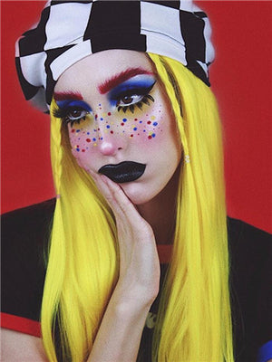 Glowstix Bright Yellow Long Straight Synthetic Lace Front Wig - FashionLoveHunter