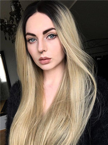 Gold Blonde Ombre Long Wave Synthetic Lace Front Wig - FashionLoveHunter