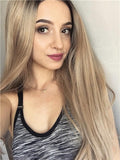 Gold Blonde Ombre Long Wave Synthetic Lace Front Wig - FashionLoveHunter