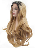 Long Dark Gold Ombre Wave Synthetic Lace Front Wig