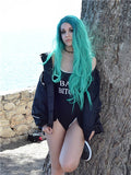 Green Mixed Ombre Long Wave Synthetic Lace Front Wig - FashionLoveHunter