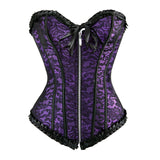 Women Sexy Floral Zipper Overbust Corset  Waist Cincher Slim Lace Up Fashion Jacquard Brocade Corset Bustier Lingerie Top