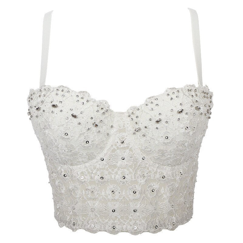 Crop Tops Rhinestone Lace Sexy Women Summer Push Up Cami Top Cropped To Wear Out Bralette Bra Corset