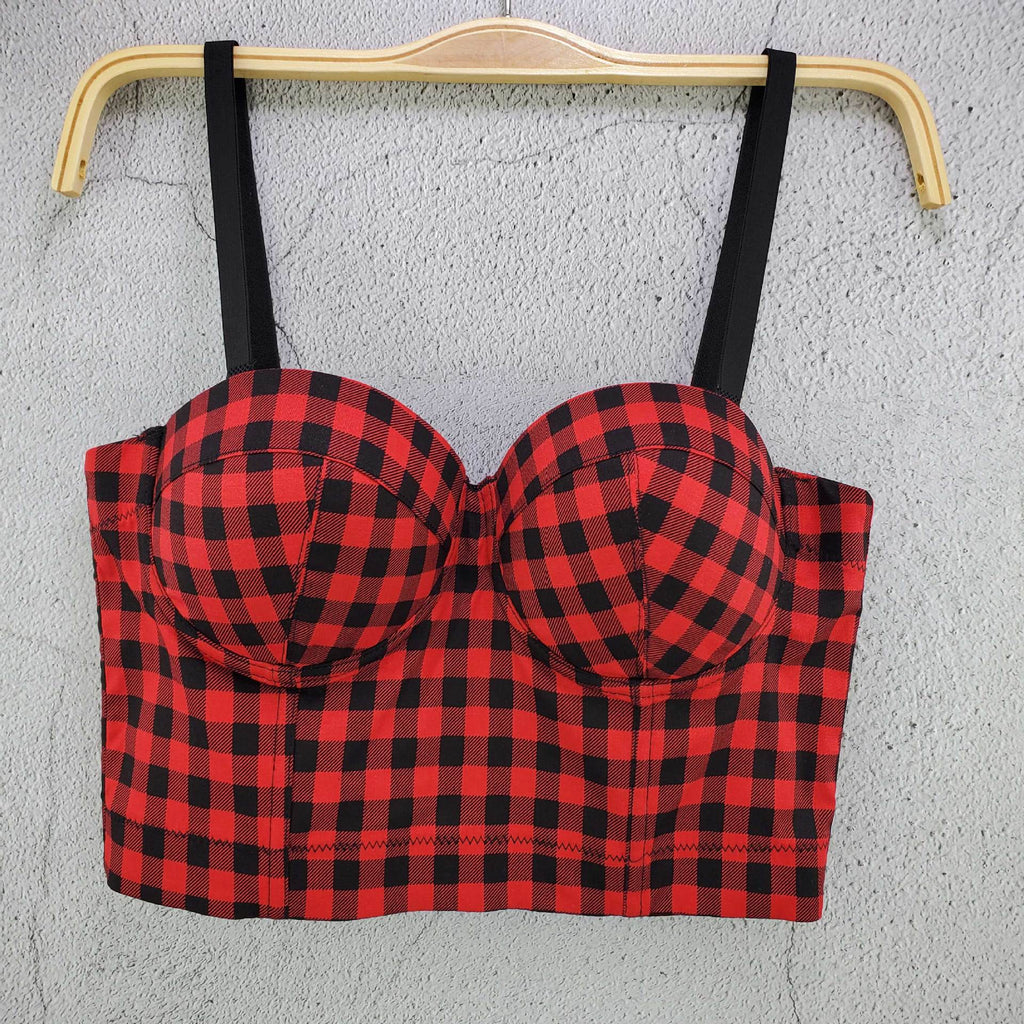 Crop Top To Wear Out Bra Plaid Women Tops Sexy Nightclub Corset Summer Push Up Bralette Tops