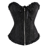 Women Sexy Floral Zipper Overbust Corset  Waist Cincher Slim Lace Up Fashion Jacquard Brocade Corset Bustier Lingerie Top
