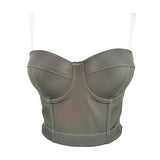 New PU Leather Winter Crop Top To Wear Out Sleeveless Top Corset Sexy Show Bra Push Up Bustier Tops