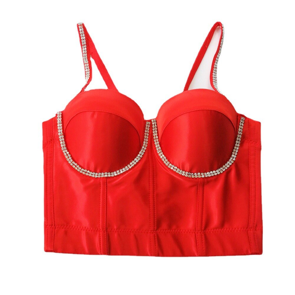 Crop Top Sexy Rhinestone Corset With Cup Party Short Women Camis Built In Bra Cropped YH8273