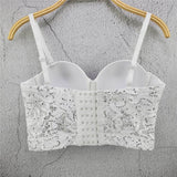Women Crop Top To Wear Out Bra Summer Lace Mesh Sexy Push Up Bustier Camis Corset Tops Casual Patchwork Top