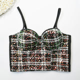 Winter Sexy Nightclub Sequins Corset Women Crop Tops Built In Bra Party Show Cami With Cups Push Up Bustier