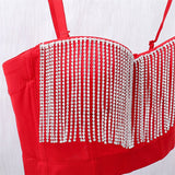 Crop Top With Built In Bra Short Sexy Beading Tassel Rhinestones Tops Push Up Bralette Solid Nightclub Camis