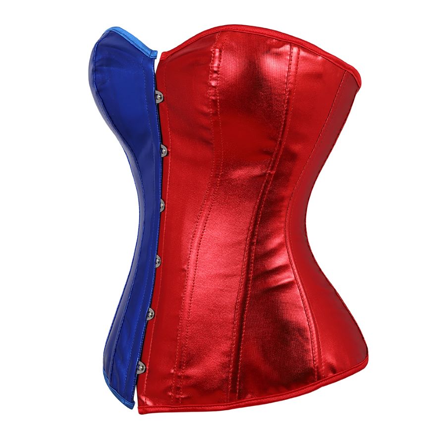 Women Sexy Steampunk Faux Leather Overbust Corset Waist Cincher Lace Up Slim Corset Bustier Lingerie Top Plus Size Red Blue