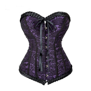 Gothic Sexy Floral Satin Overbust Corset Women Waist Cincher Lace Up Vintage Corsets Bustiers Lingerie Top Plus Size S-6XL