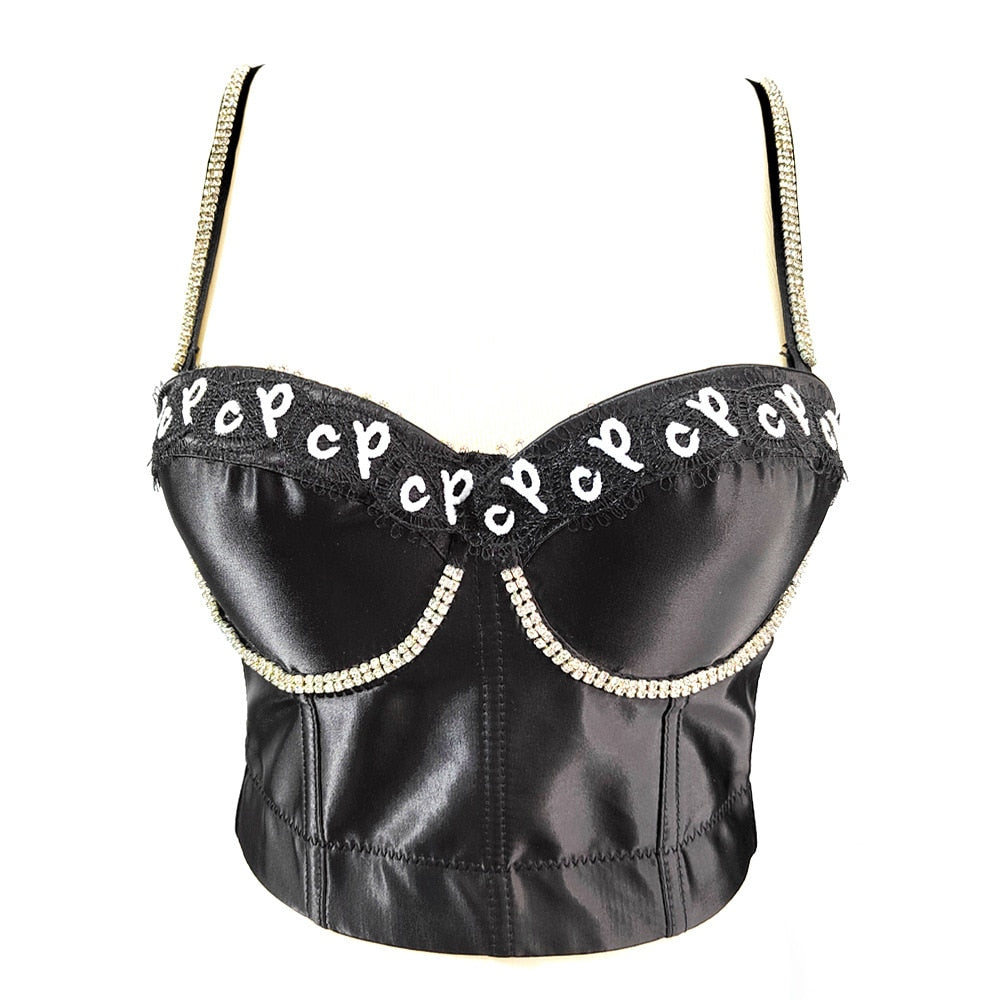 Summer Crop Top With Cups Embroidered Sexy Corset Party Short Women Camis In Bra Cropped  YH8286