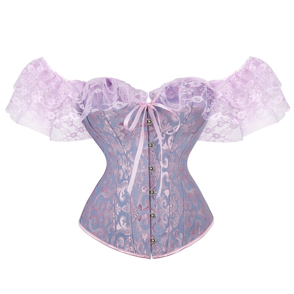 Women Bridal Short Sleeve Victorian Retro Burlesque Lace Corset and Lingerie Bustiers