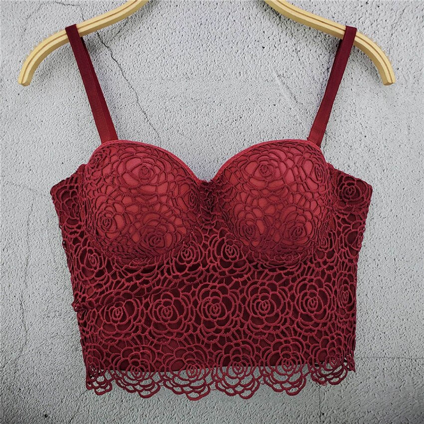 New In Autumn Embroidery White Women Sexy Top Underwear To Wear Out Vest Push Up Bralette Bra Corset Tops