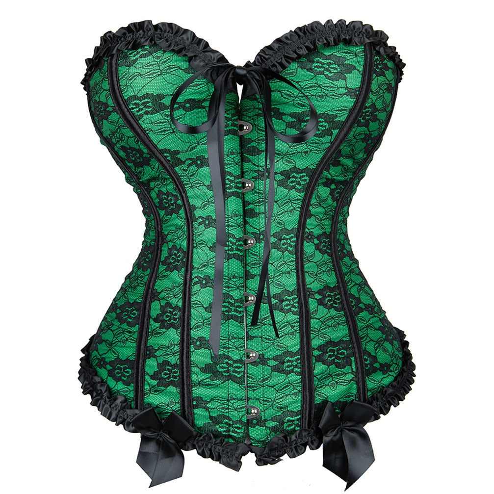 Women Corset Top Lace Up Overbust Boned Sexy Lingerie Renaissance Victorian Corsets Floral Pluse Size