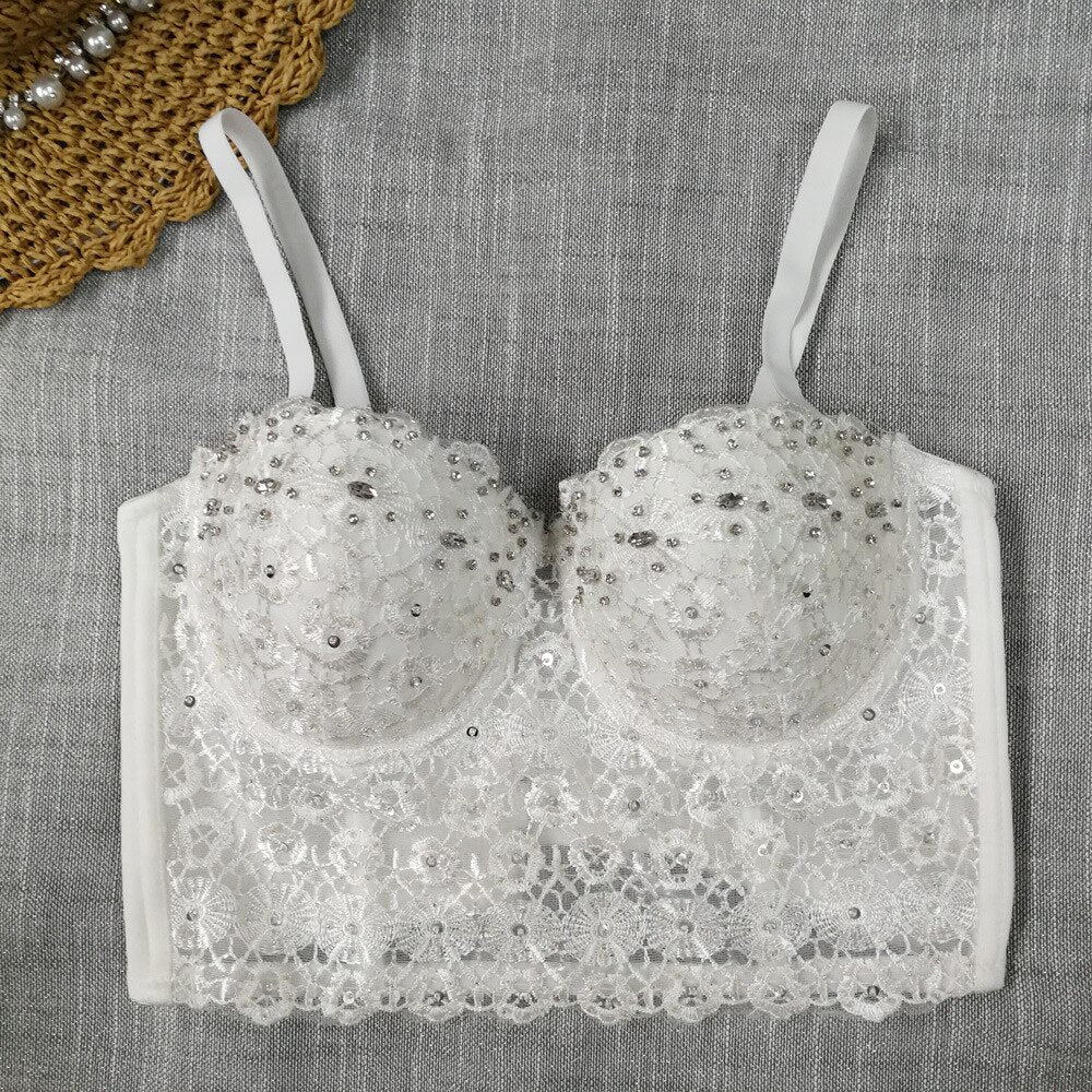 Crop Tops Rhinestone Lace Sexy Women Summer Push Up Cami Top Cropped To Wear Out Bralette Bra Corset