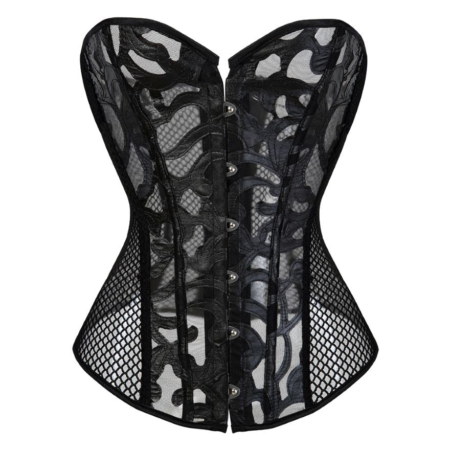 Women Sexy Transparent Hollow Net Overbust Corset Waist Training Slim Lace Up Corsets Bustiers Lingerie Top Plus Size S-6XL