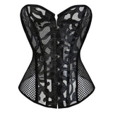 Women Sexy Transparent Hollow Net Overbust Corset Waist Training Slim Lace Up Corsets Bustiers Lingerie Top Plus Size S-6XL
